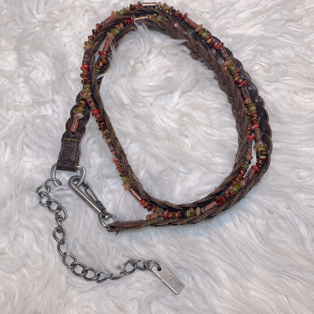 🟢3 for $20——-BEADED Leather belt braided women’s size M/L with 6” chain link